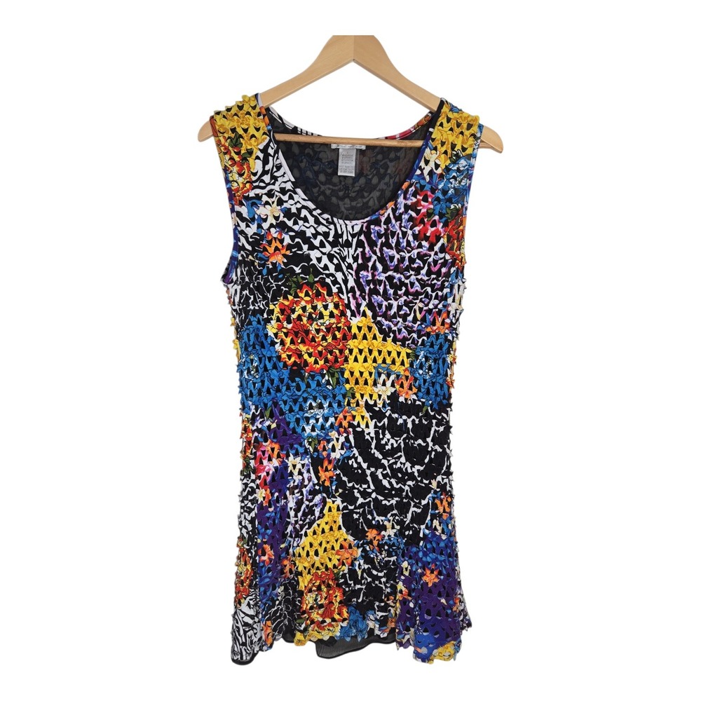 Alberto Makali Womens Laser Cut Floral Lined‎ Mini Dress Multicolor Large L Boho